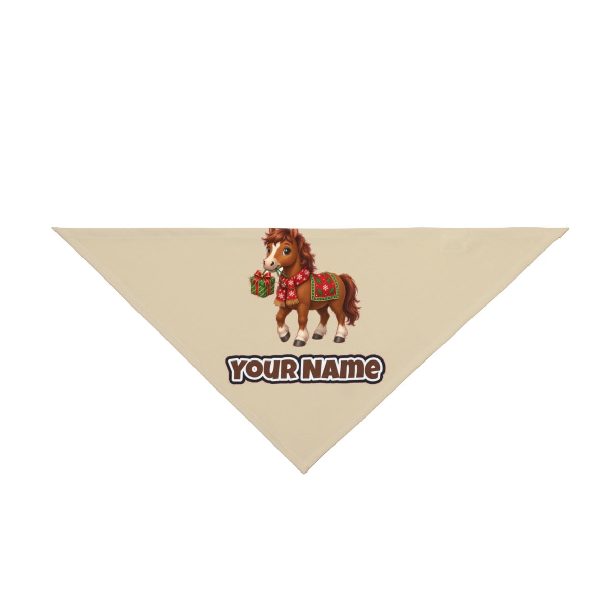 Christmas Pony with Present personalised Christmas pet bandana in beige, tie-on style