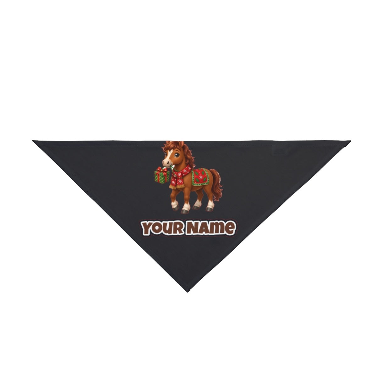 Christmas Pony with Present personalised Christmas pet bandana in black, tie-on style
