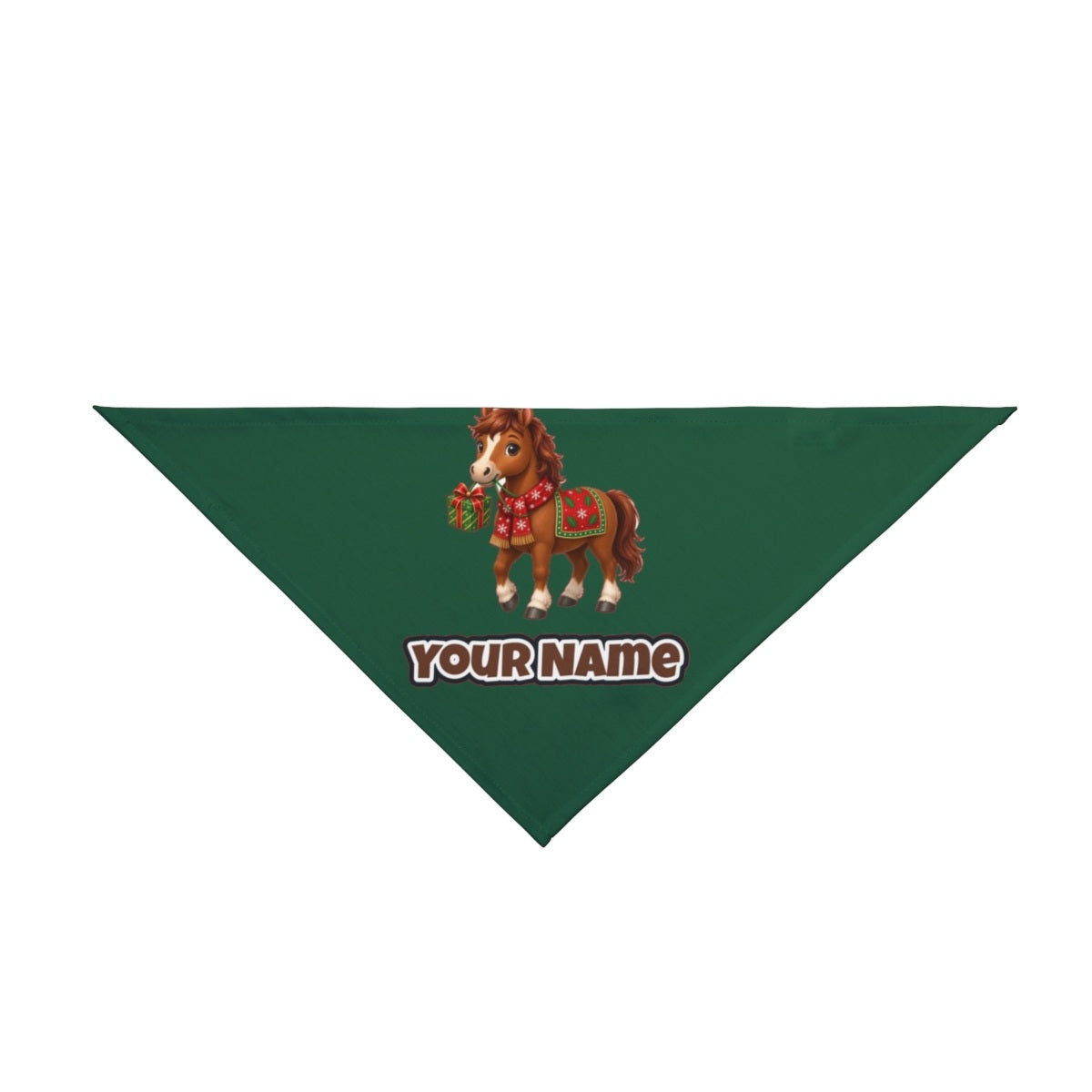 Christmas Pony with Present personalised Christmas pet bandana in green, tie-on style