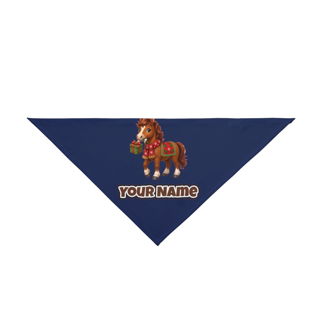 Christmas Pony with Present personalised Christmas pet bandana in navy, tie-on style