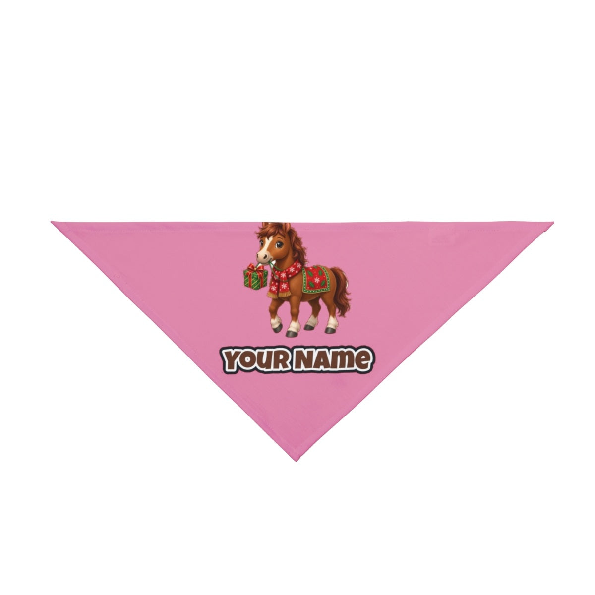 Christmas Pony with Present personalised Christmas pet bandana in pink, tie-on style