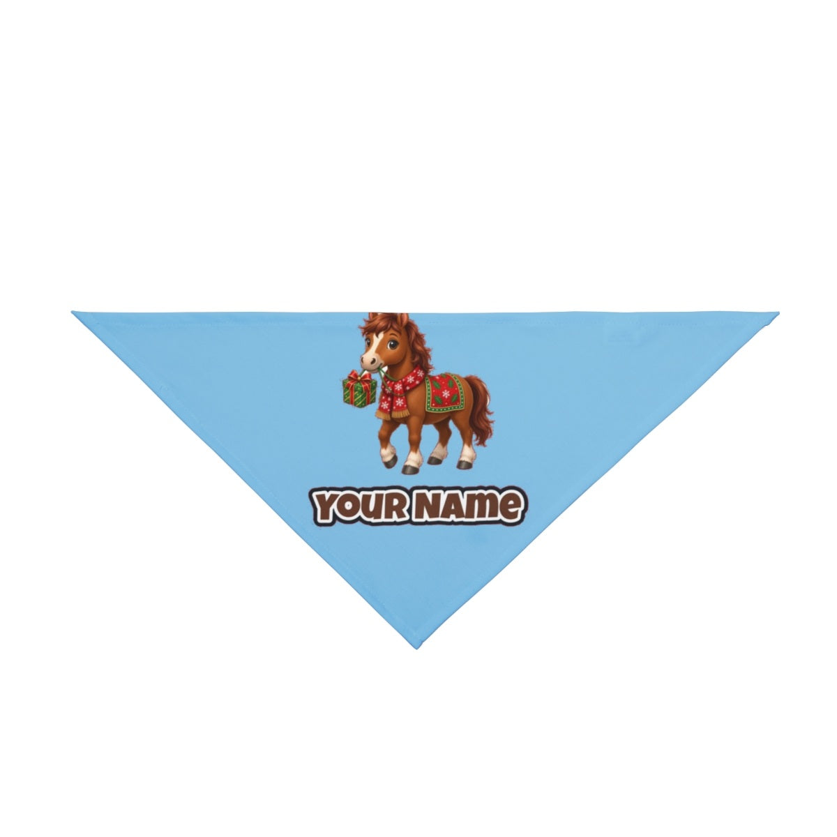 Christmas Pony with Present personalised Christmas pet bandana in sky blue, tie-on style