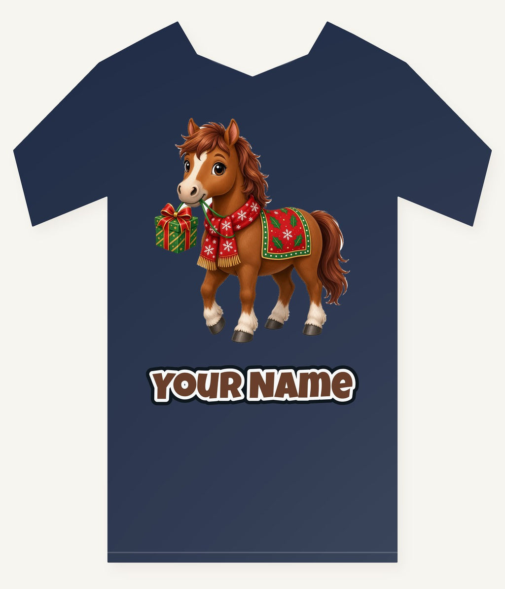 Christmas Pony with Present Personalised Kids and Baby Christmas Tee