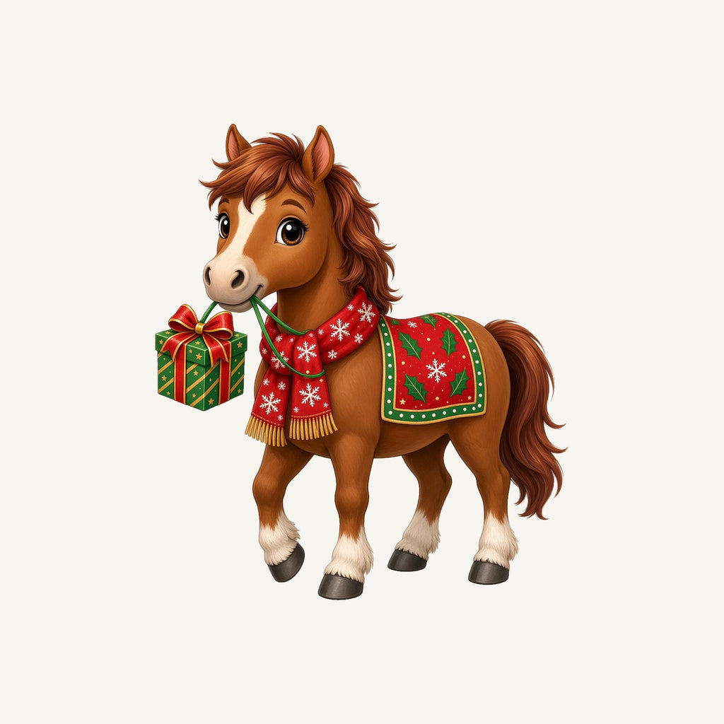 Christmas Pony with Present Personalised Kids and Baby Christmas Tee