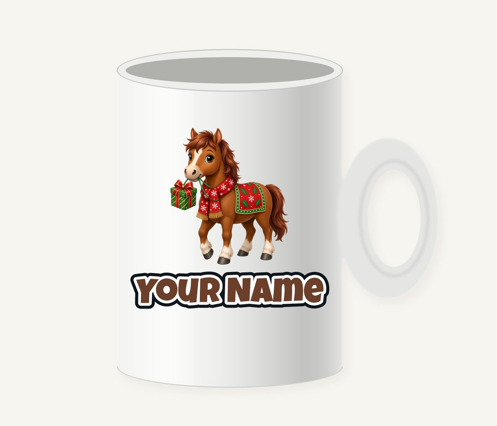 Christmas Pony with Present Personalised Christmas Mug