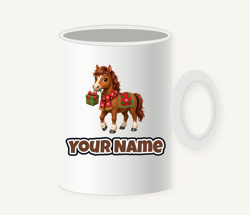 Christmas Pony with Present Personalised Christmas Mug