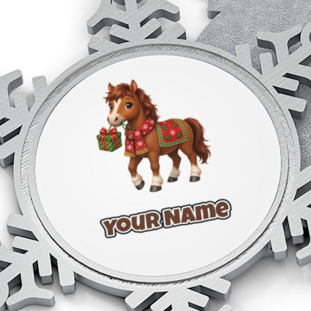 Christmas Pony with Present Personalised Pewter Christmas Ornament