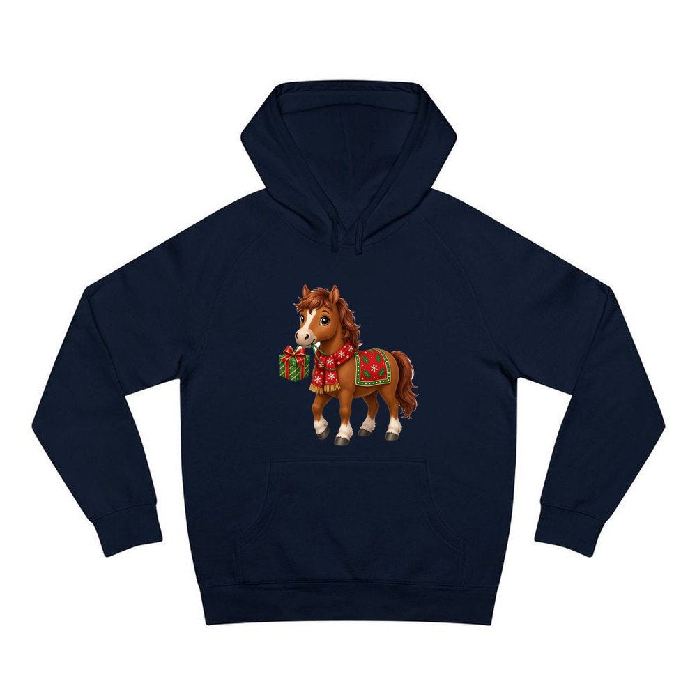 Christmas Pony with Present personalised Christmas hoodie in navy