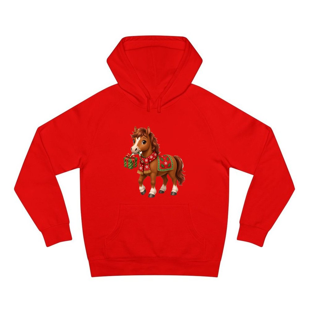 Christmas Pony with Present personalised Christmas hoodie in red