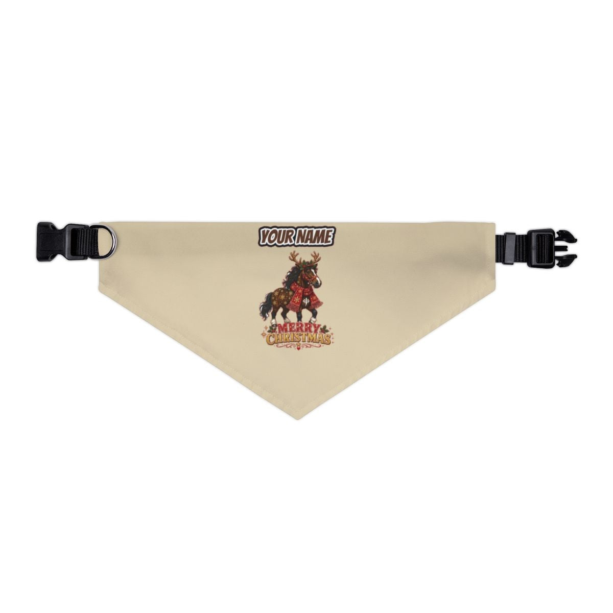 Christmas Reindeer Pony personalised Christmas pet bandana in beige, collar with buckle