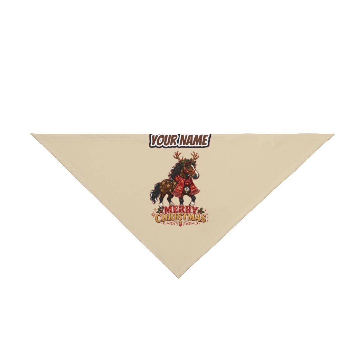 Christmas Reindeer Pony personalised Christmas pet bandana in beige, tie-on style