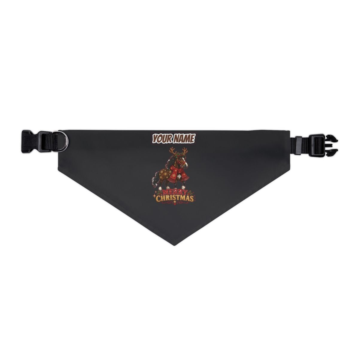 Christmas Reindeer Pony personalised Christmas pet bandana in black, collar with buckle