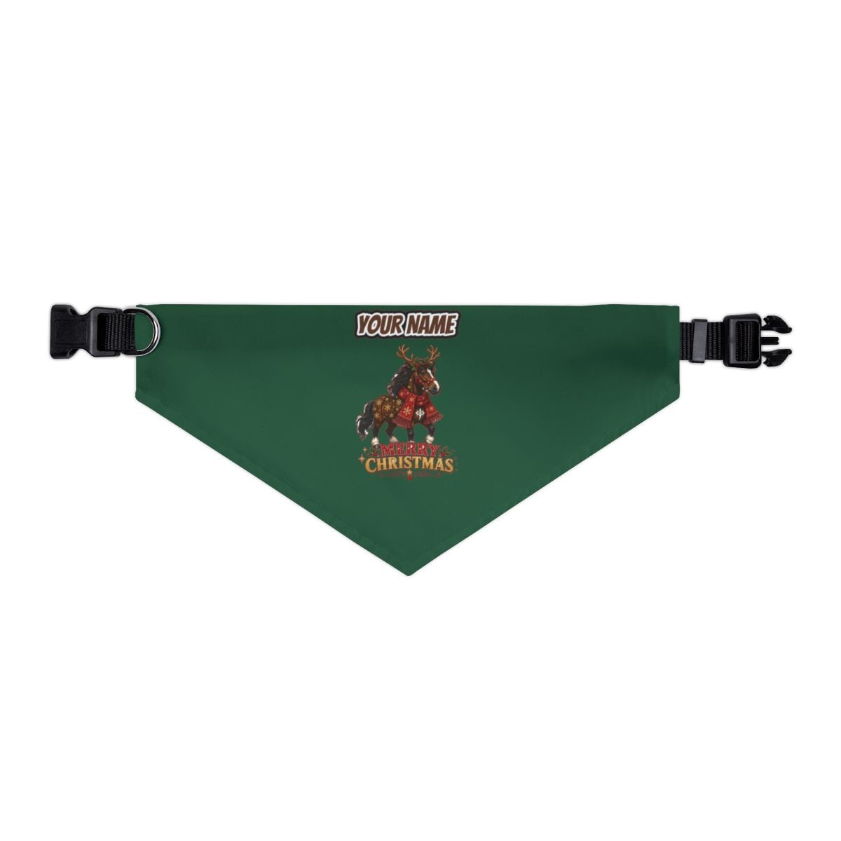 Christmas Reindeer Pony personalised Christmas pet bandana in green, collar with buckle