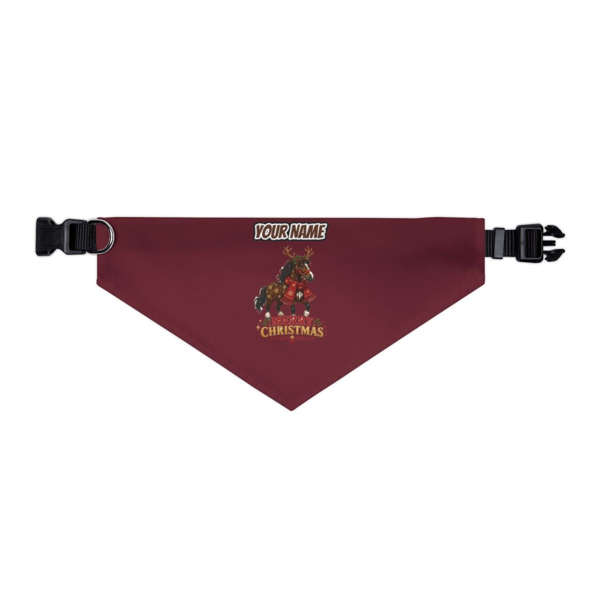 Christmas Reindeer Pony personalised Christmas pet bandana in maroon, collar with buckle