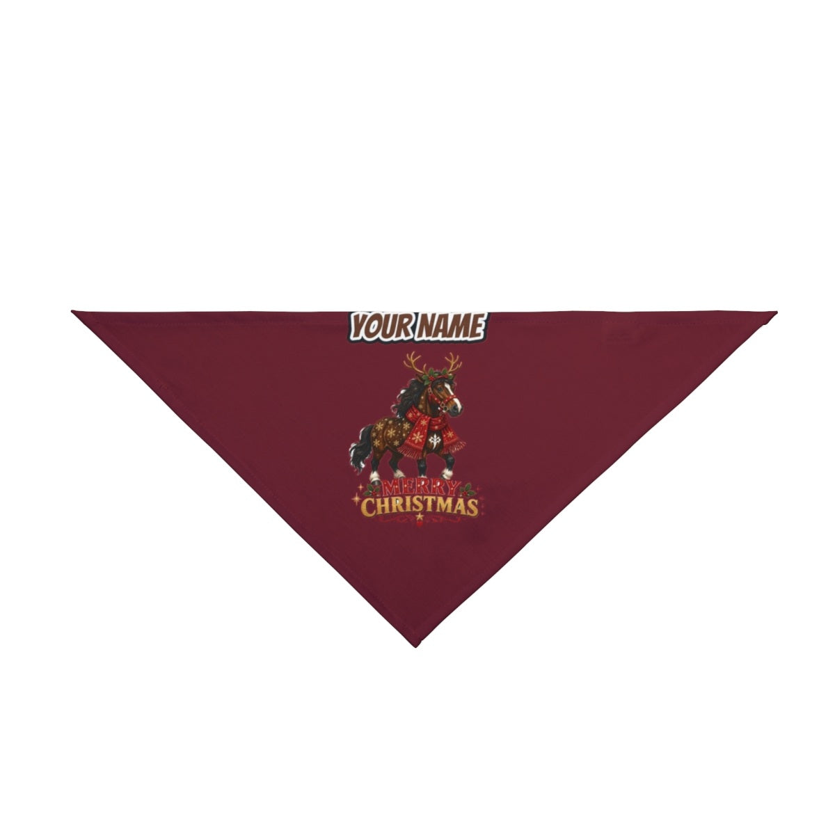 Christmas Reindeer Pony personalised Christmas pet bandana in maroon, tie-on style