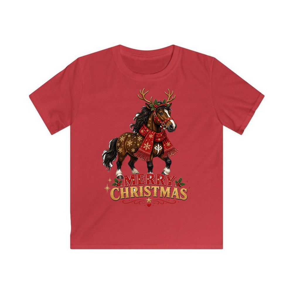 Christmas Reindeer Pony personalised kids Christmas tee in red