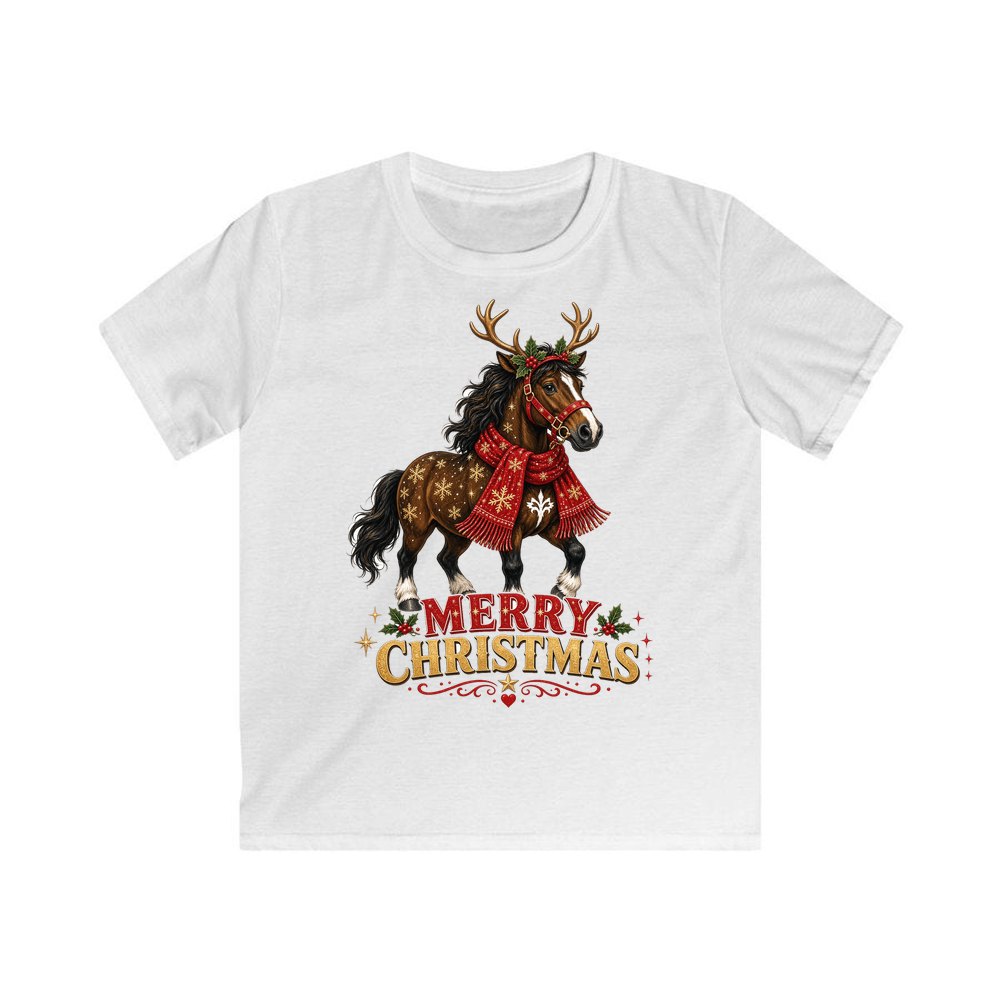 Christmas Reindeer Pony personalised kids Christmas tee in white