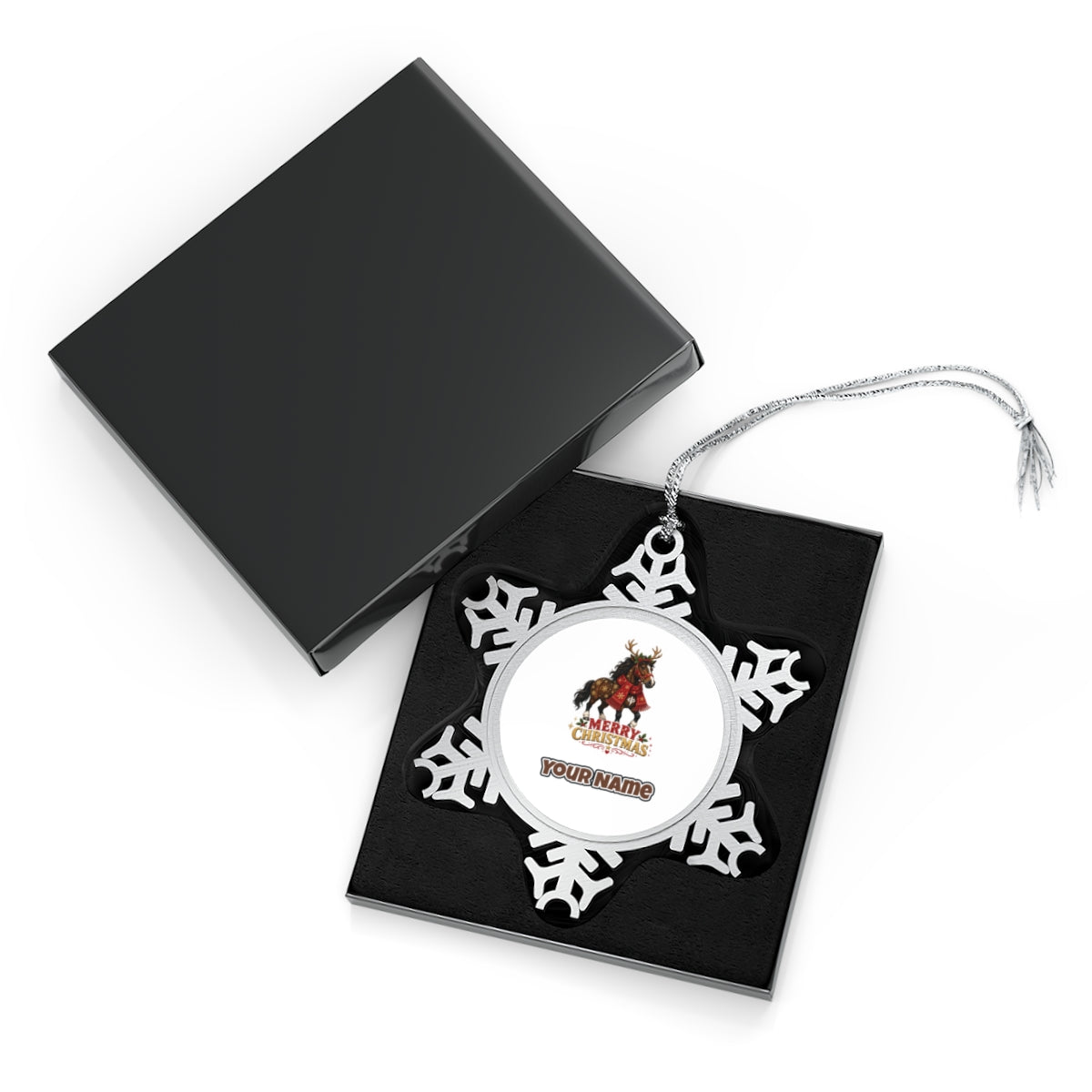 Christmas Reindeer Pony Personalised Pewter Christmas Ornament