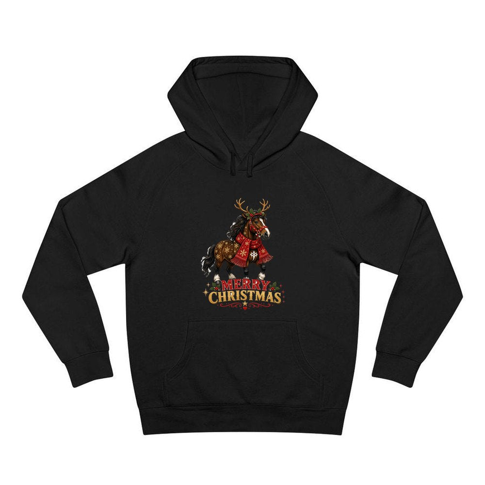 Christmas Reindeer Pony personalised Christmas hoodie in black