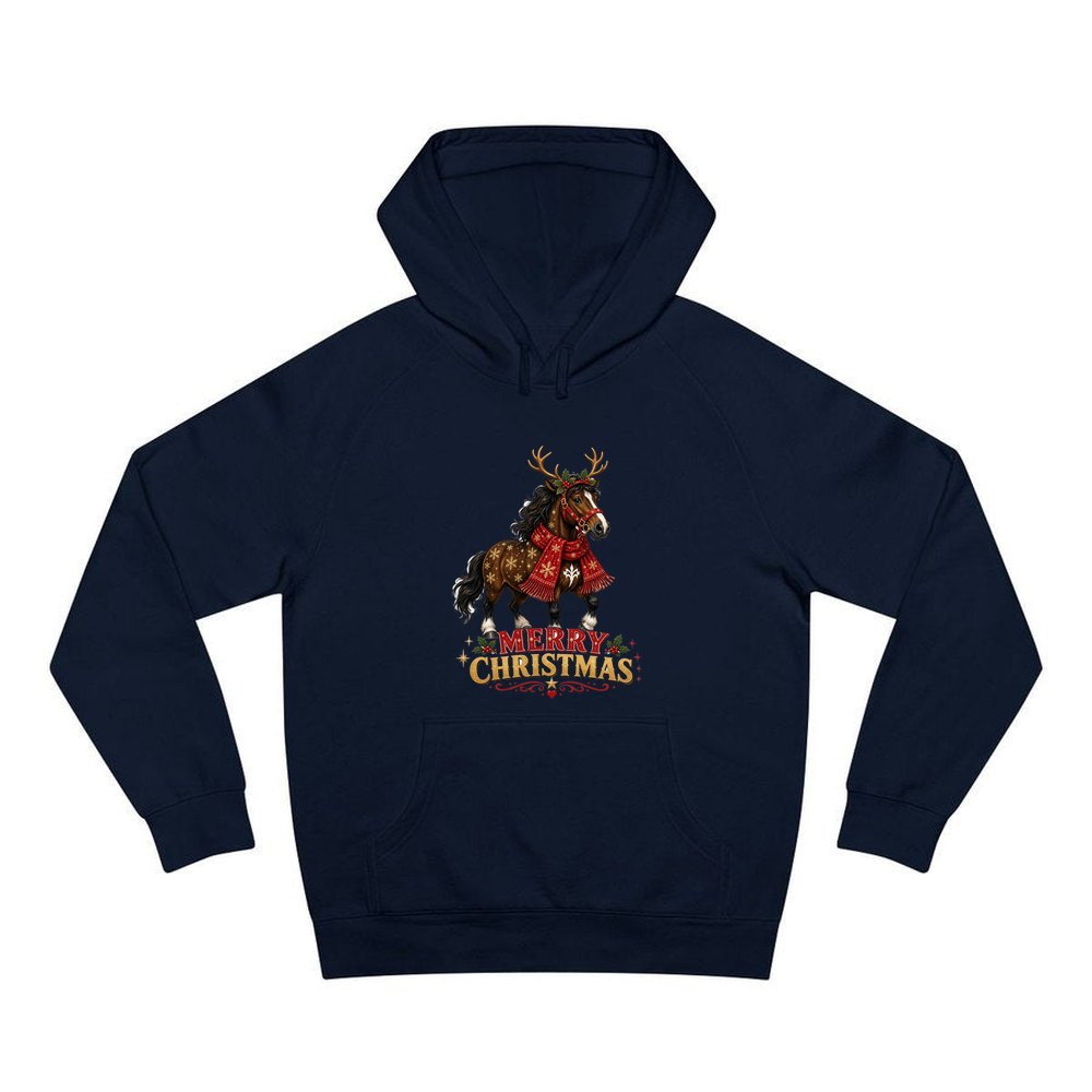 Christmas Reindeer Pony personalised Christmas hoodie in navy