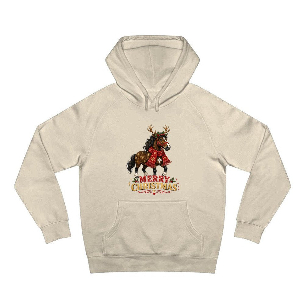 Christmas Reindeer Pony personalised Christmas hoodie in sand