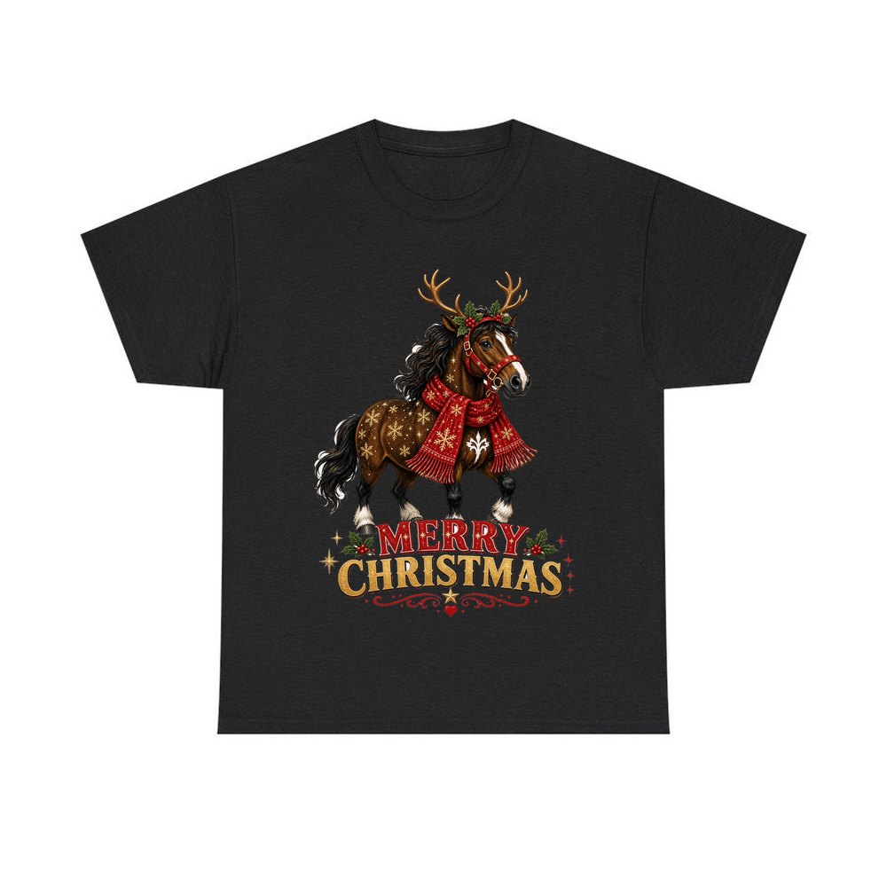 Christmas Reindeer Pony personalised Christmas T-shirt in black
