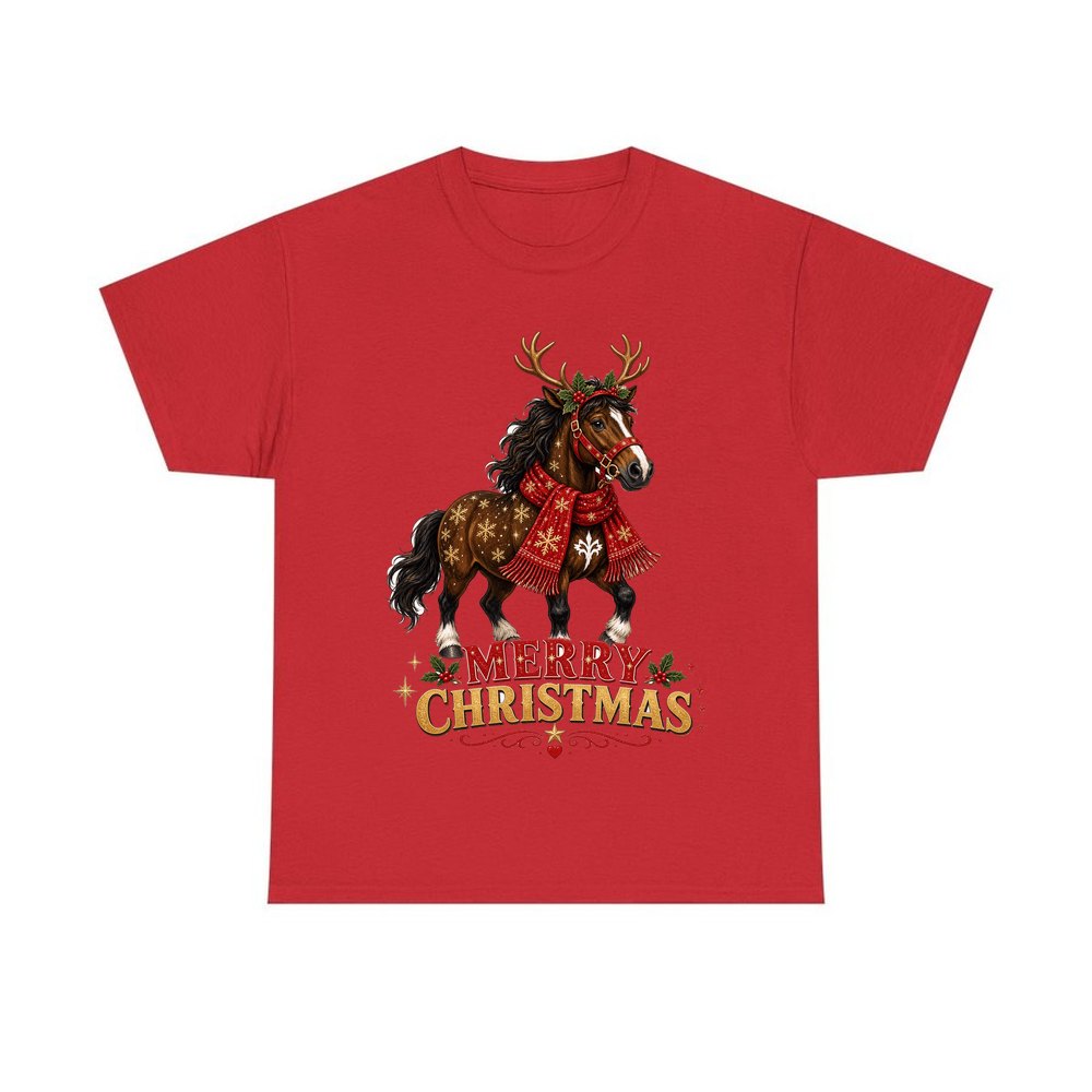 Christmas Reindeer Pony personalised Christmas T-shirt in red