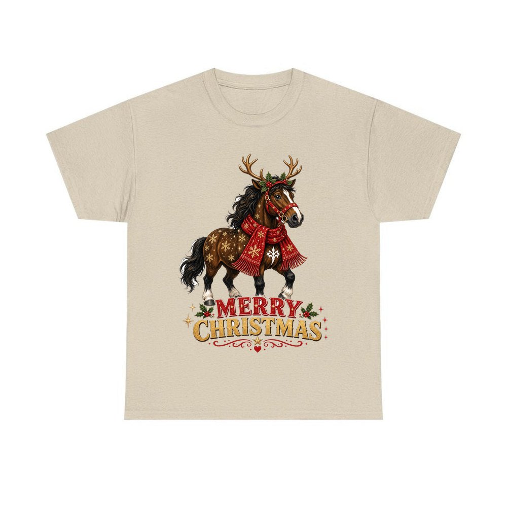 Christmas Reindeer Pony personalised Christmas T-shirt in sand