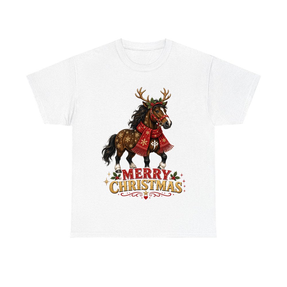 Christmas Reindeer Pony personalised Christmas T-shirt in white
