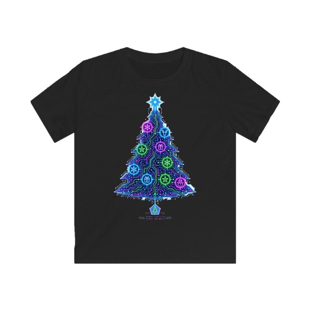 Circuit Board Christmas Tree personalised kids Christmas tee in black