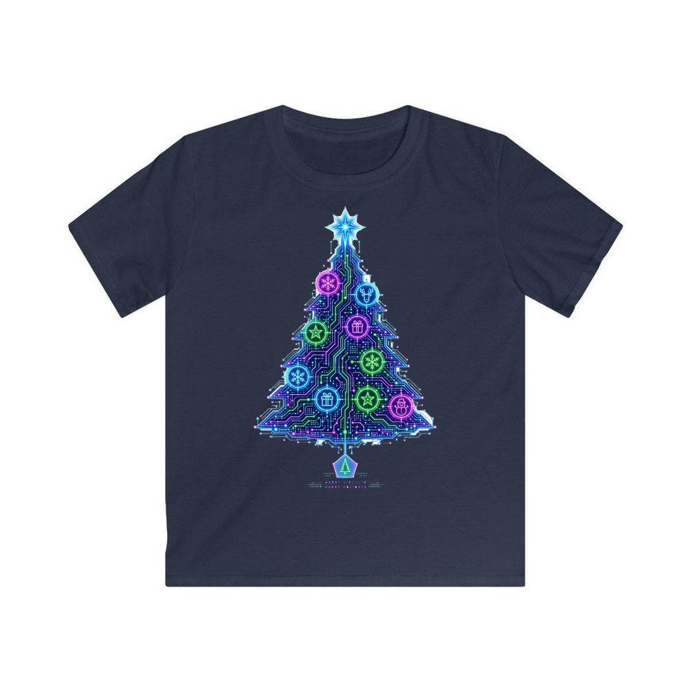 Circuit Board Christmas Tree personalised kids Christmas tee in navy