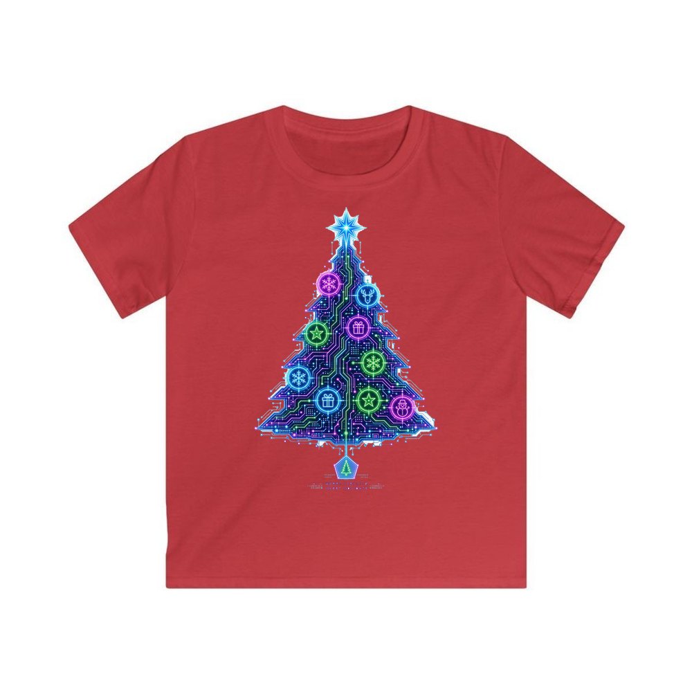 Circuit Board Christmas Tree personalised kids Christmas tee in red