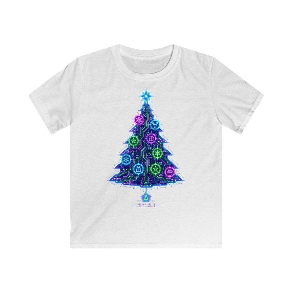 Circuit Board Christmas Tree personalised kids Christmas tee in white