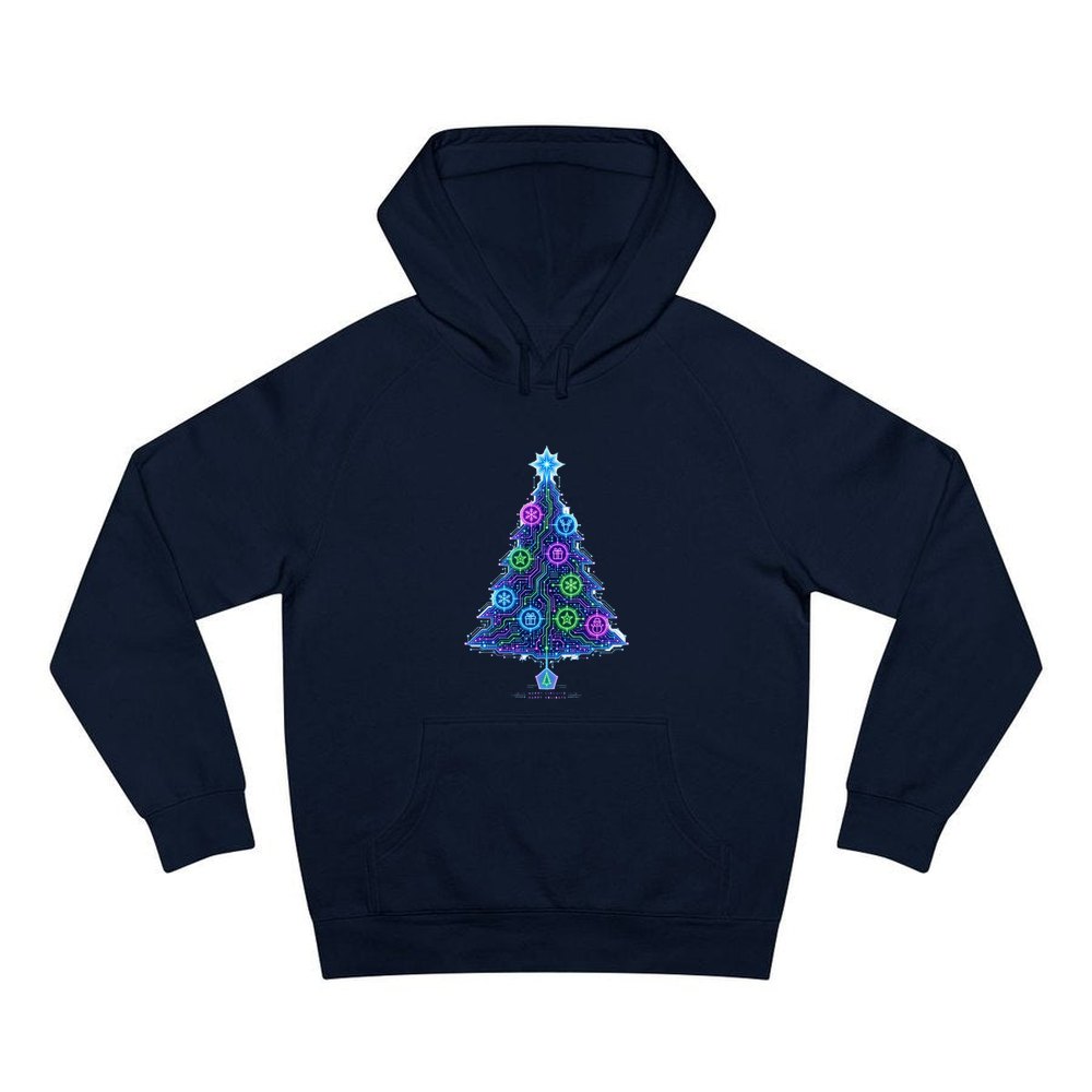 Circuit Board Christmas Tree personalised Christmas hoodie in navy
