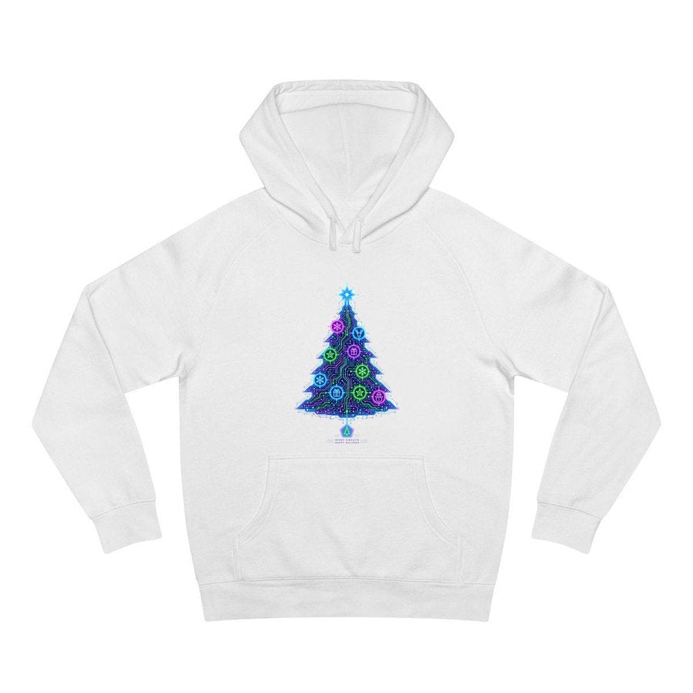 Circuit Board Christmas Tree personalised Christmas hoodie in white