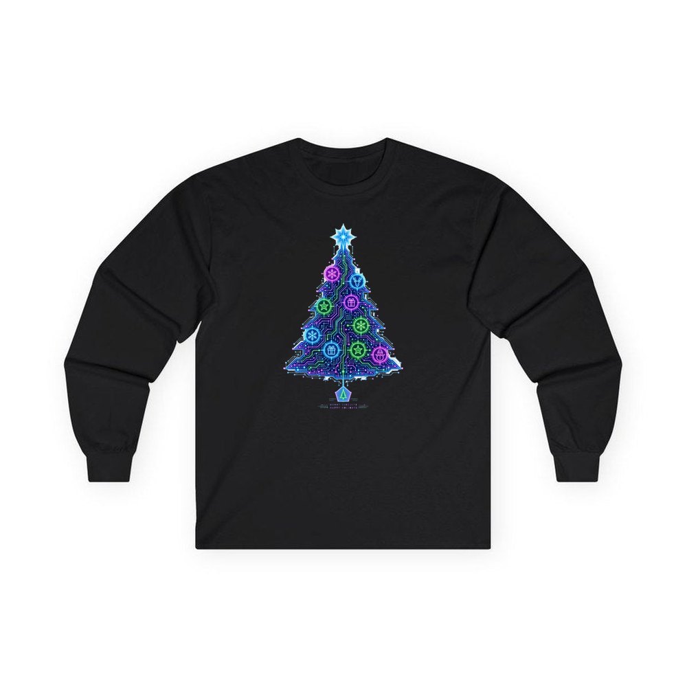 Circuit Board Christmas Tree personalised long sleeve Christmas T-shirt in black