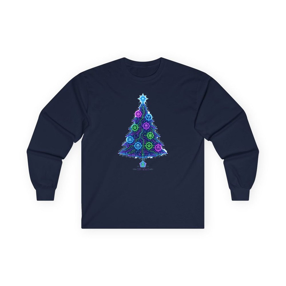 Circuit Board Christmas Tree personalised long sleeve Christmas T-shirt in navy