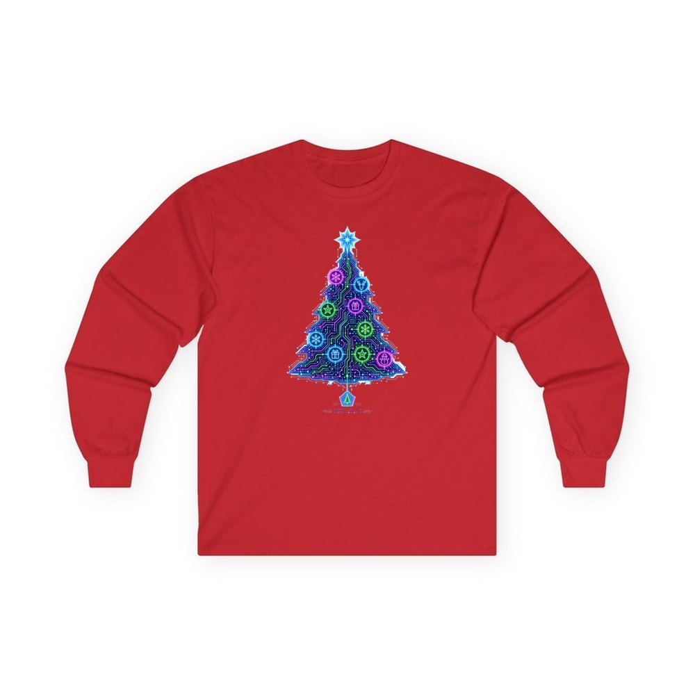 Circuit Board Christmas Tree personalised long sleeve Christmas T-shirt in red