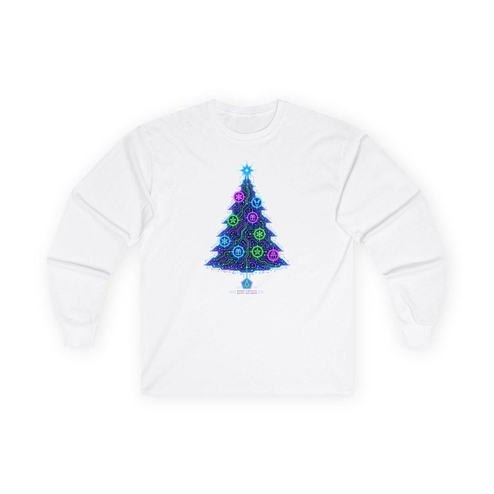 Circuit Board Christmas Tree personalised long sleeve Christmas T-shirt in white