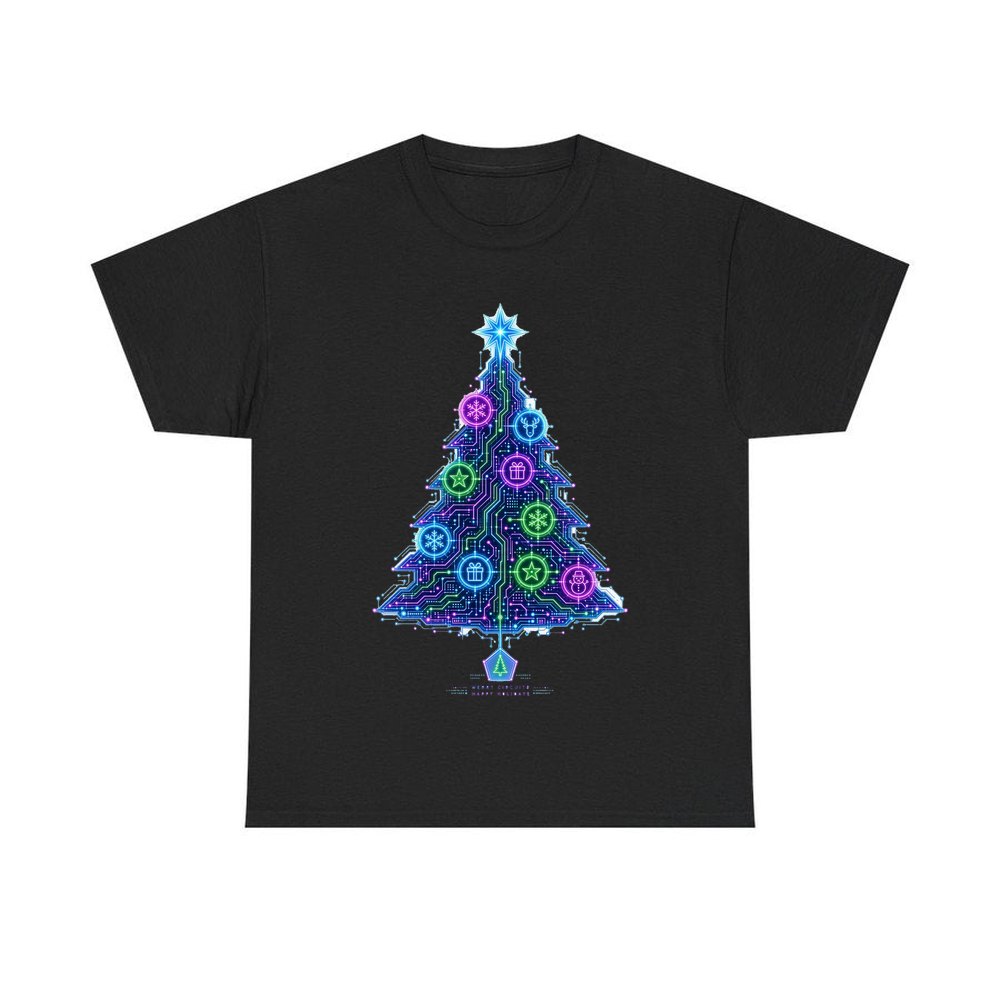 Circuit Board Christmas Tree personalised Christmas T-shirt in black