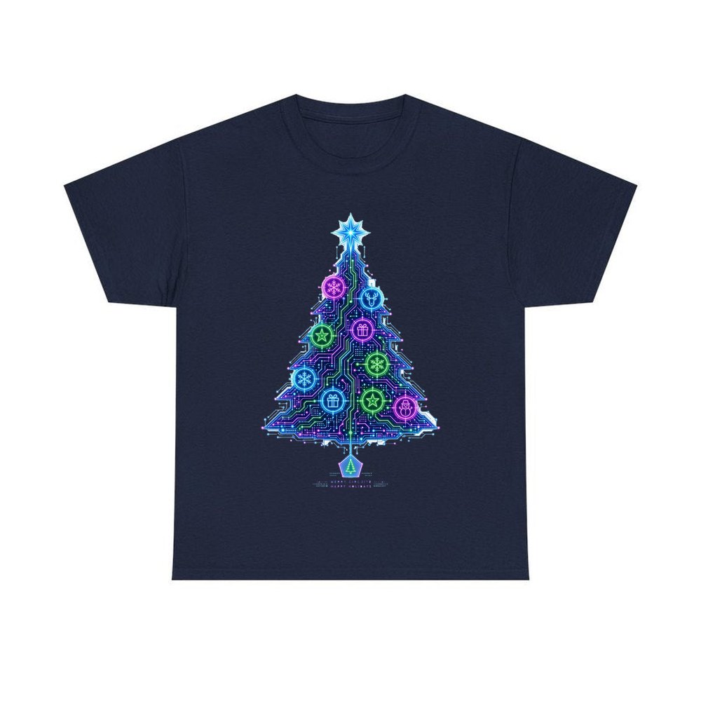 Circuit Board Christmas Tree personalised Christmas T-shirt in navy