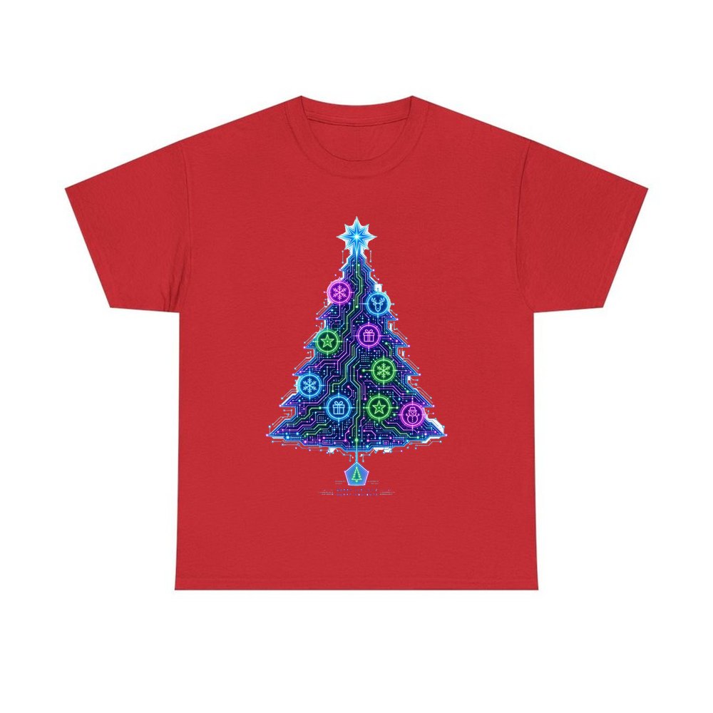 Circuit Board Christmas Tree personalised Christmas T-shirt in red