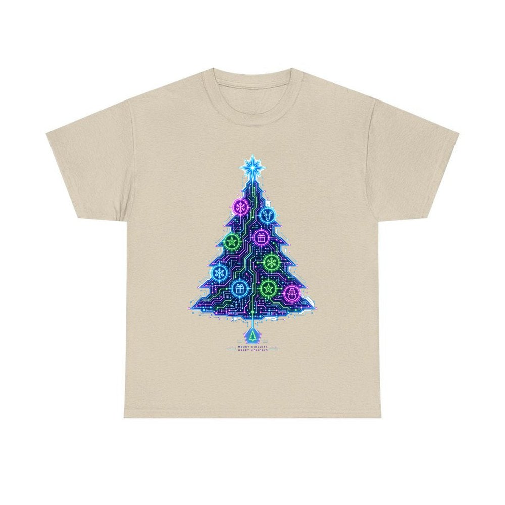 Circuit Board Christmas Tree personalised Christmas T-shirt in sand