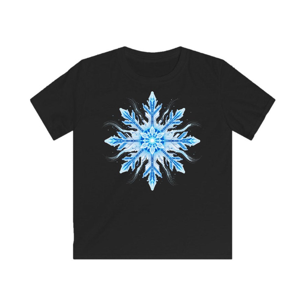 Circuit Board Snowflake personalised kids Christmas tee in black