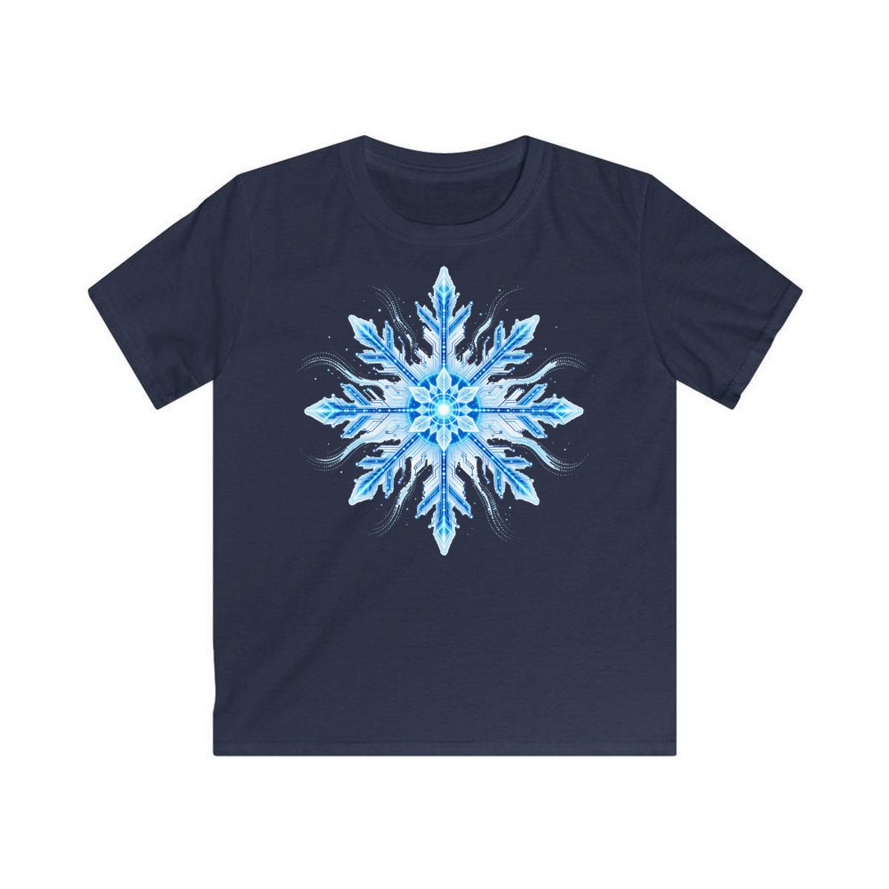 Circuit Board Snowflake personalised kids Christmas tee in navy