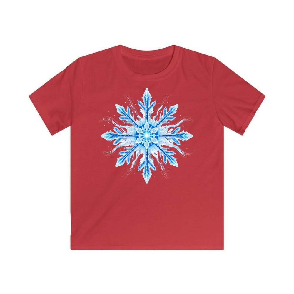 Circuit Board Snowflake personalised kids Christmas tee in red
