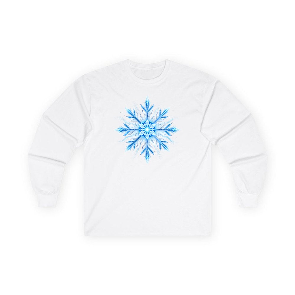 Circuit Board Snowflake personalised long sleeve Christmas T-shirt in white