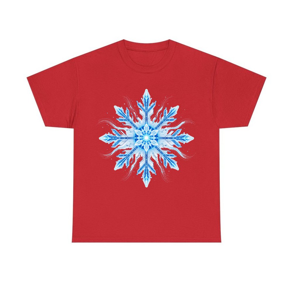 Circuit Board Snowflake personalised Christmas T-shirt in red