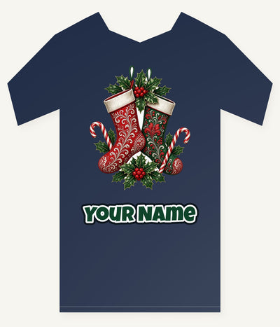 Classic Christmas Stockings Pair Personalised Kids Tee and Baby Bodysuit