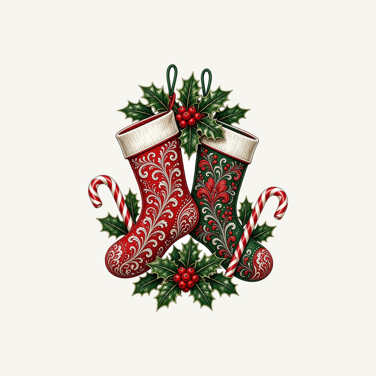 Classic Christmas Stockings Pair Personalised Kids Tee and Baby Bodysuit
